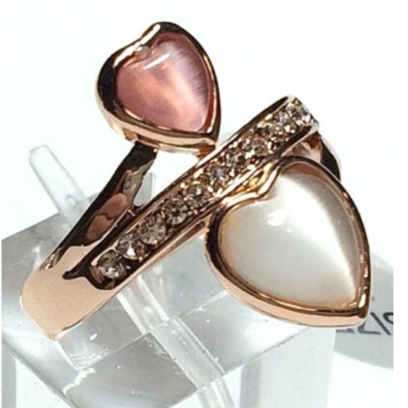 Rose Gold Cocktail Ring Size 6 Cats Eye Heart Plated Valentines Day Gift - Picture 2 of 8